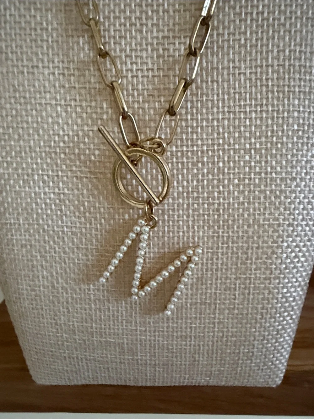 Gold Chain Necklace with Pearl 'M' Initial Charm